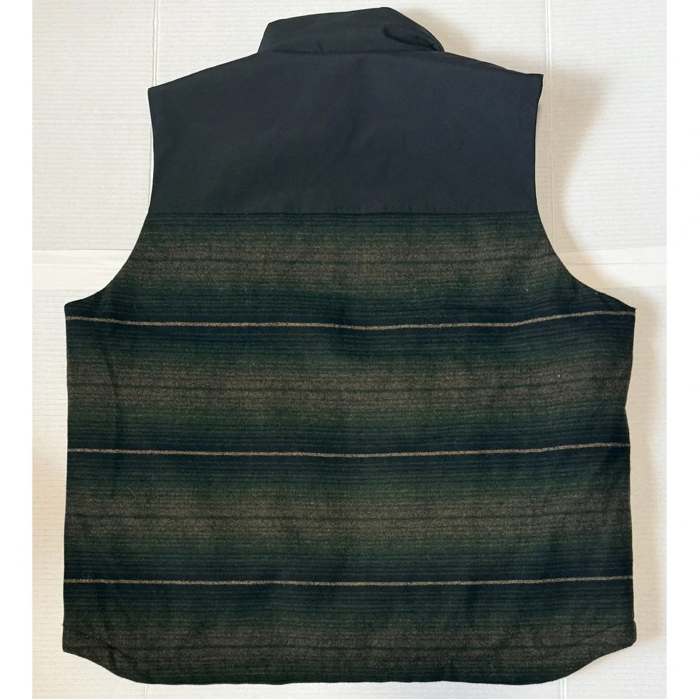PENDLETON - Men's Wool Blend Insulated Full Zip Vest - Green Black Striped - XL